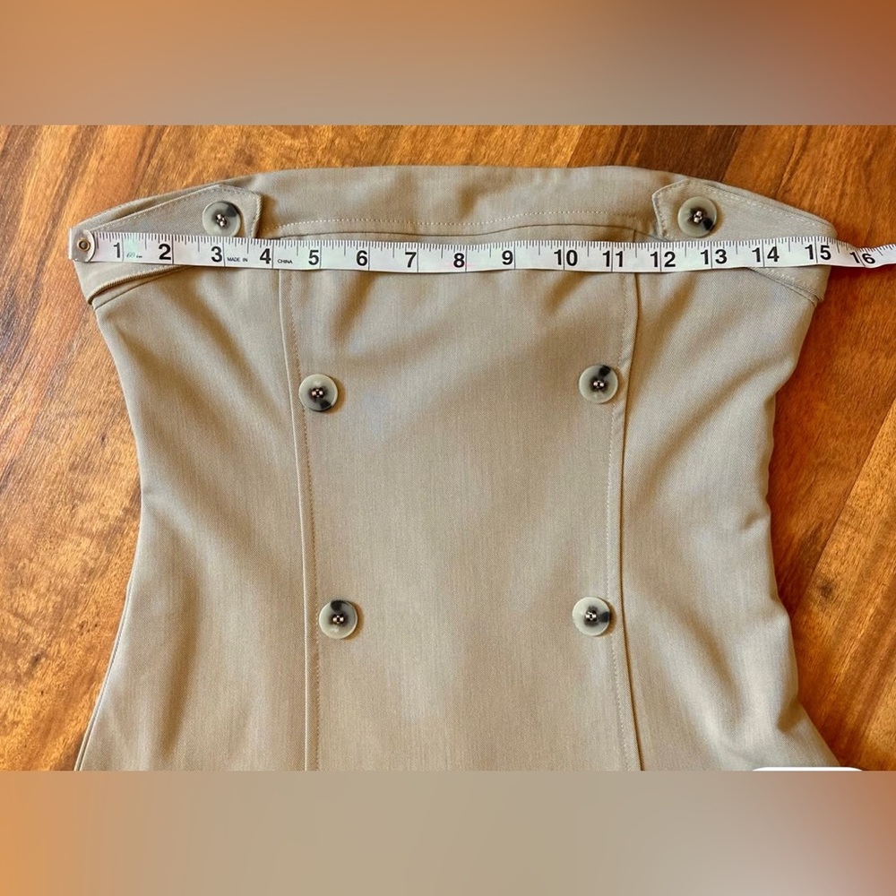 Maeve Strapless Taupe Button-Front Mini Dress - Picture 8 of 10